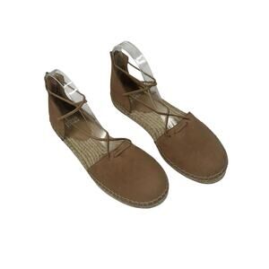 Eileen Fisher Lace Tan Leather Espadrille Flats Womens Size 7 Zip Back New $160